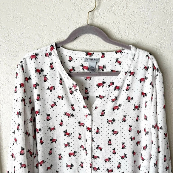 Catherine's Blouse Women's 2X Scottish Terrier Dog Print Button Down Dot 3/4 Top - Picture 6 of 9